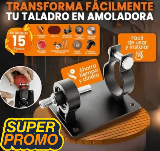 MasterGrind 15X – Kit Adaptador de Amoladora para Taladro 🎁15 Piezas Gratis🎁